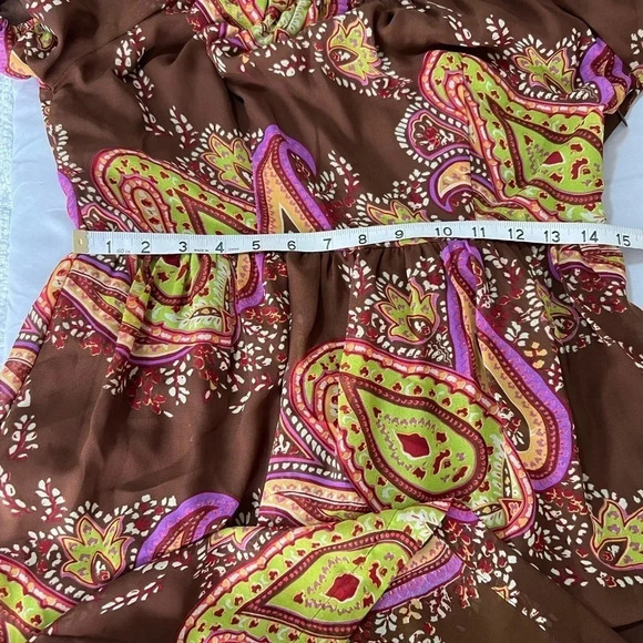 Jonathan Martin Dress Brown Green Floral Paisley Light off shoulder midi size 6 - Picture 5 of 11